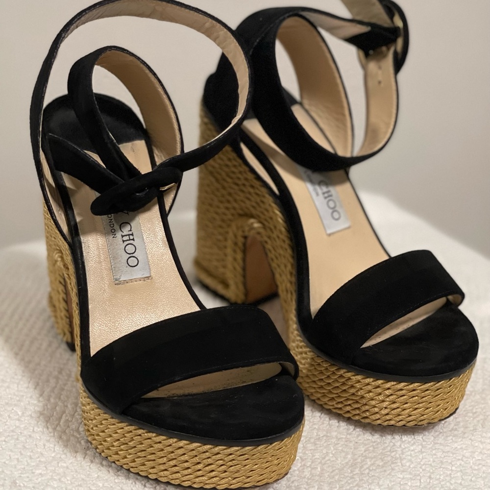 Jimmy Choo Sandals - Aimee 125 - Size 36.5- Black and Gold